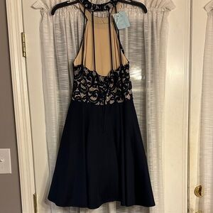 Navy and Beige Halter Dress. Worn once